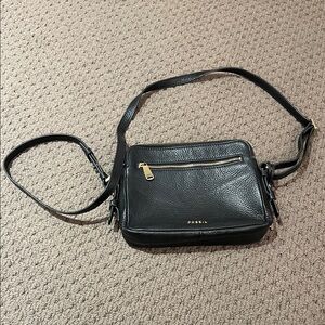 Fossil Black Pebbled Leather Shoulder Bag